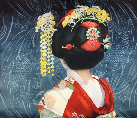 watercolor painting of geisha