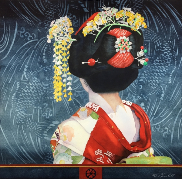 watercolor painting of geisha