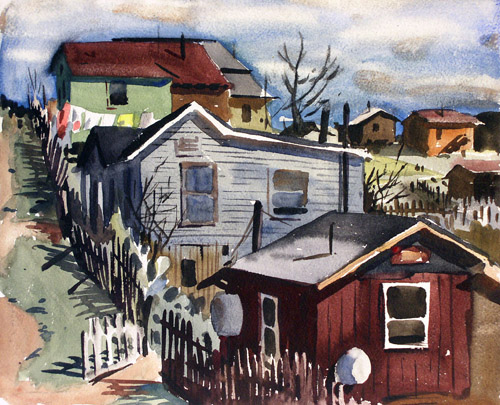 watercolor painting of houses
