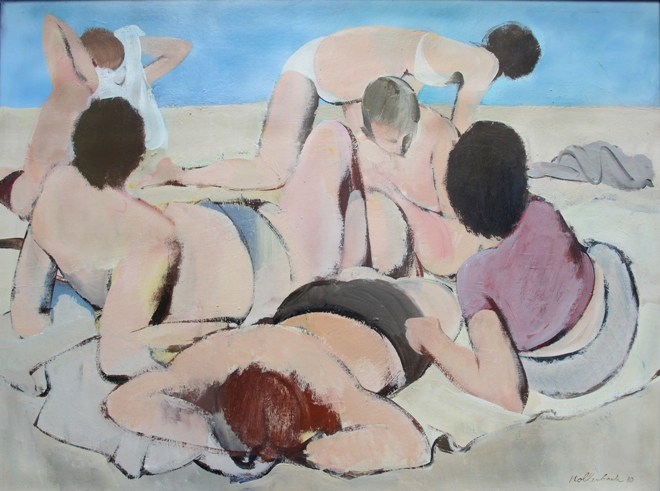 watercolor figure painting at beach