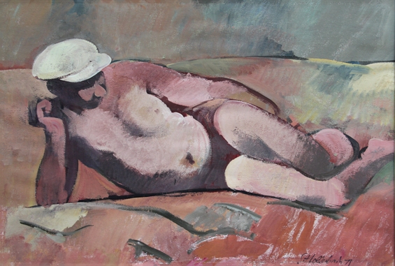 watercolor figure painting man reclining at beach