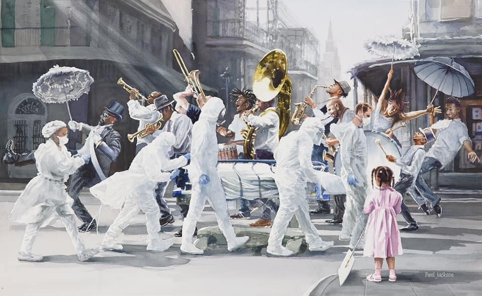 watercolor painting of street band