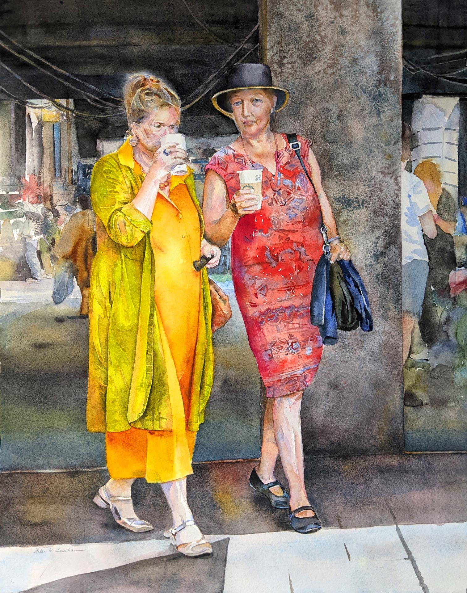 watercolor painting of figures