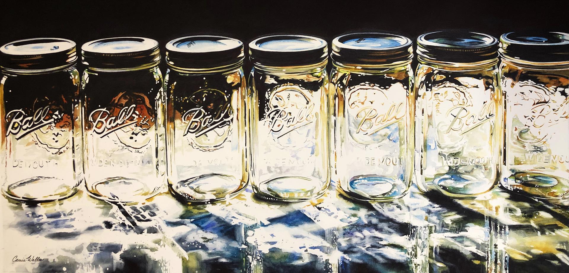 watercolor painting of glass jars