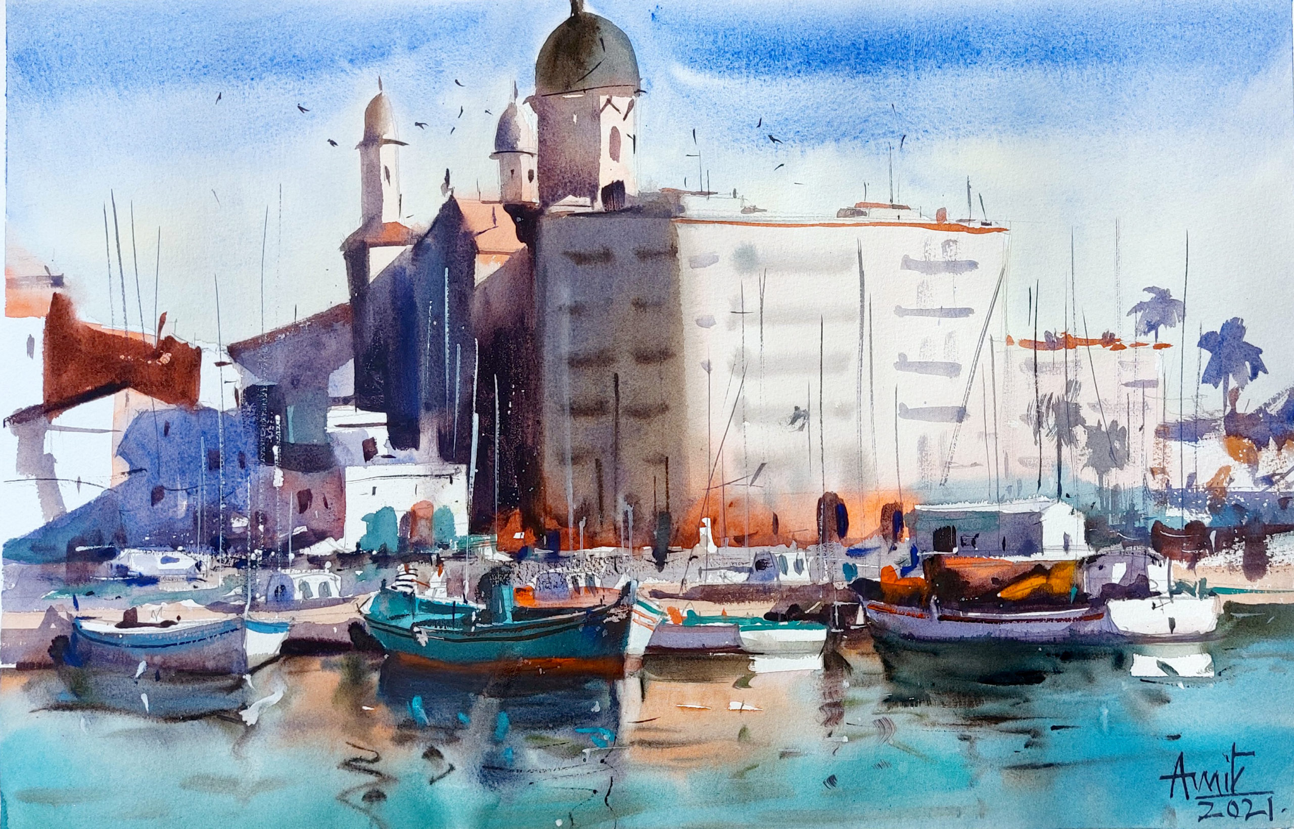 watercolor painting of India