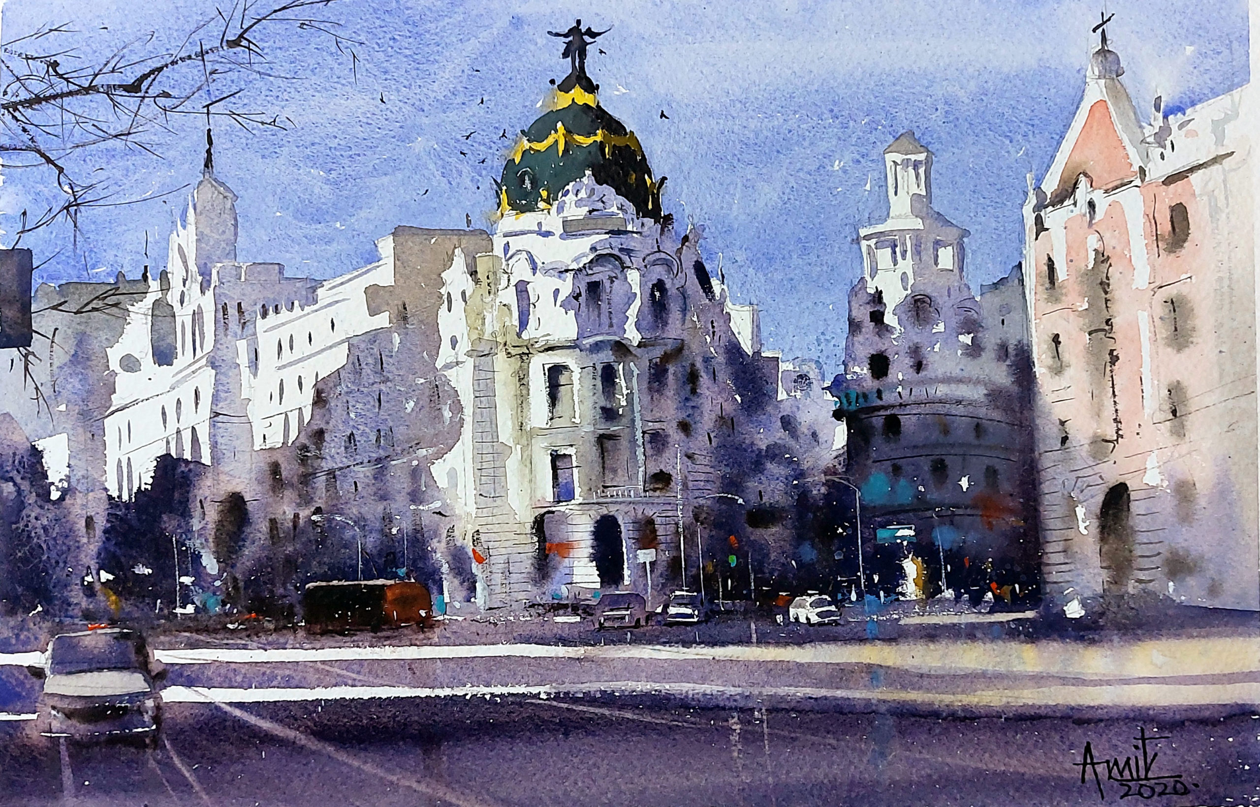 watercolor painting of Madrid