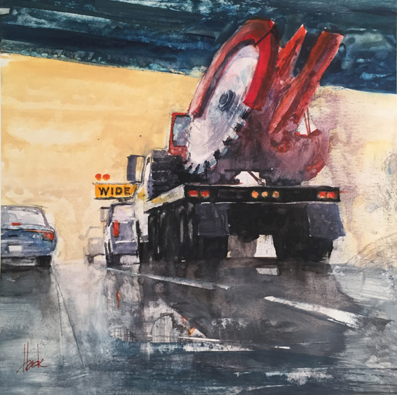 watercolor painting of trucks