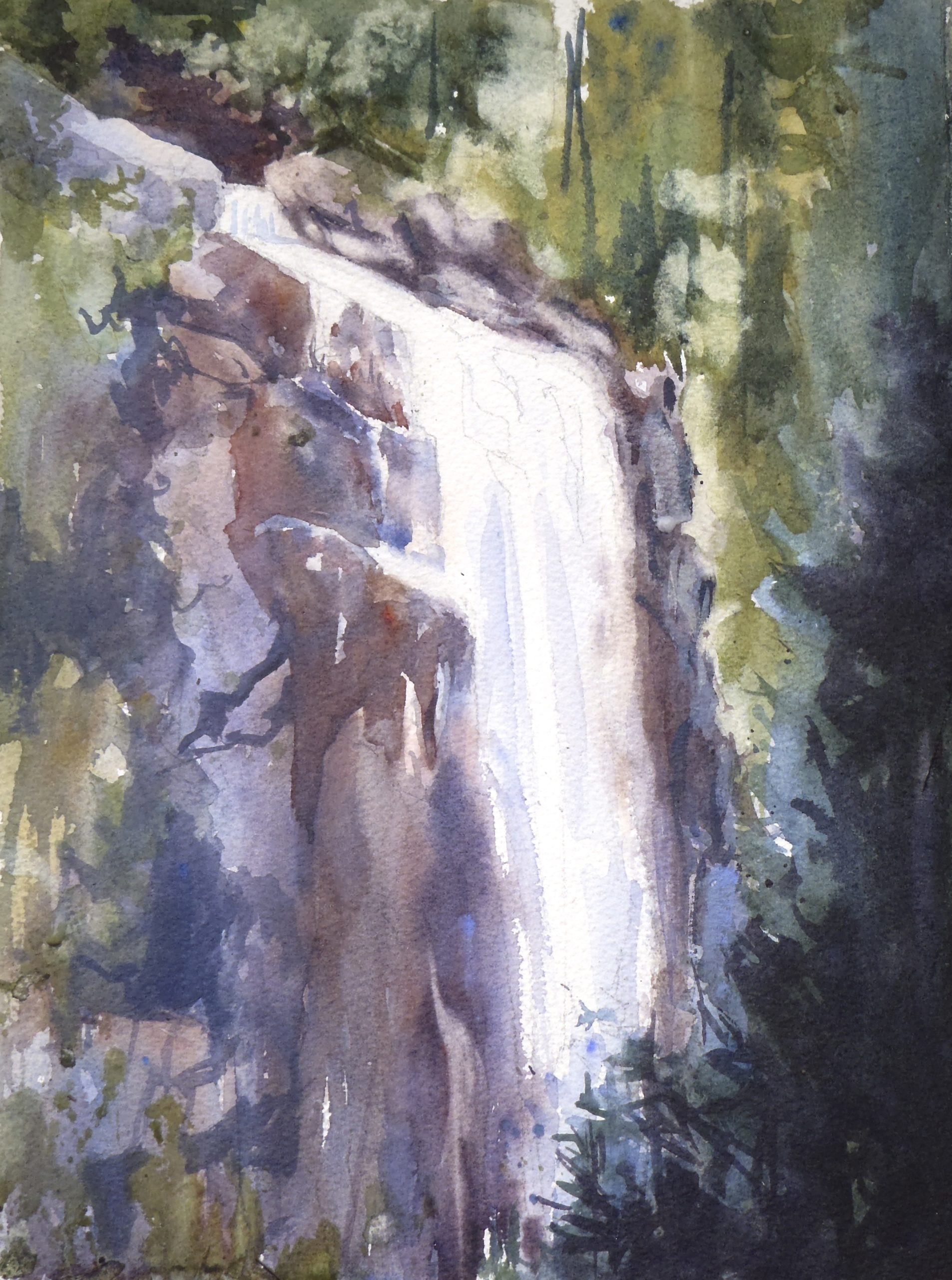 watercolor painting of waterfall