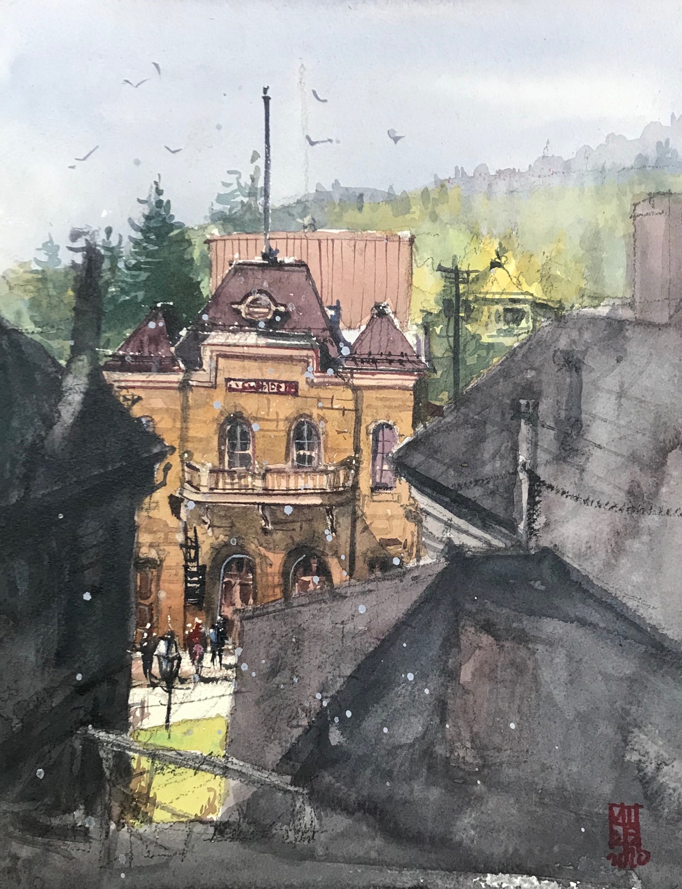 watercolor painting of building