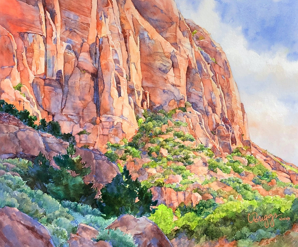 Watercolor painting of a rock formation in Zion