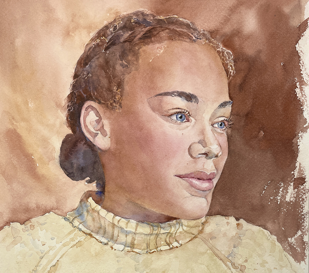 Watercolor portrait of a young lady