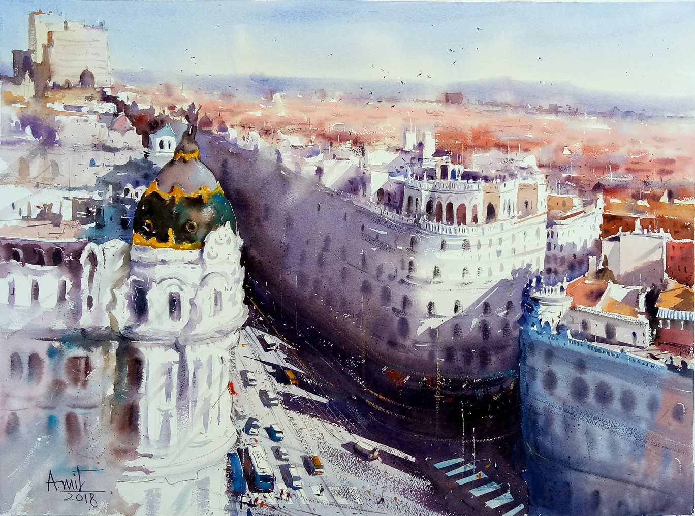 watercolor cityscape painting