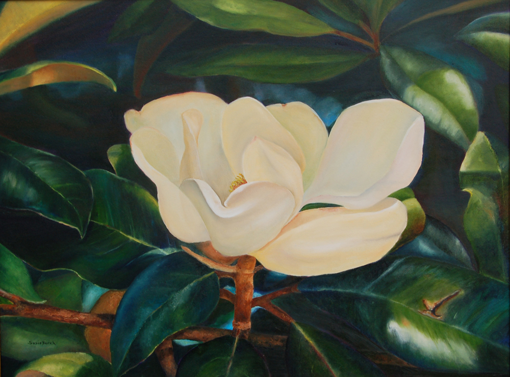 Watercolor painting of a magnolia flower