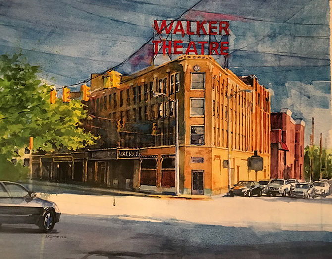 Watercolor painting of the Madam Walker Theater building