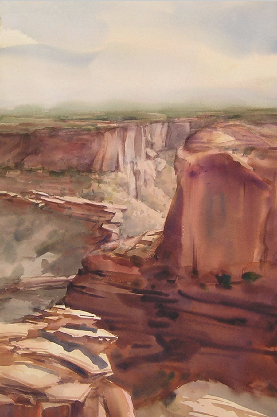 watercolor painting of canyon
