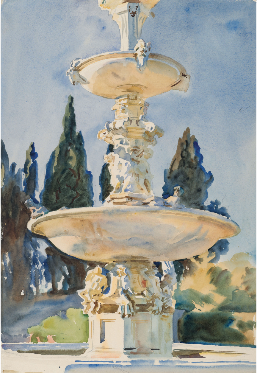 watercolor painting of fountain