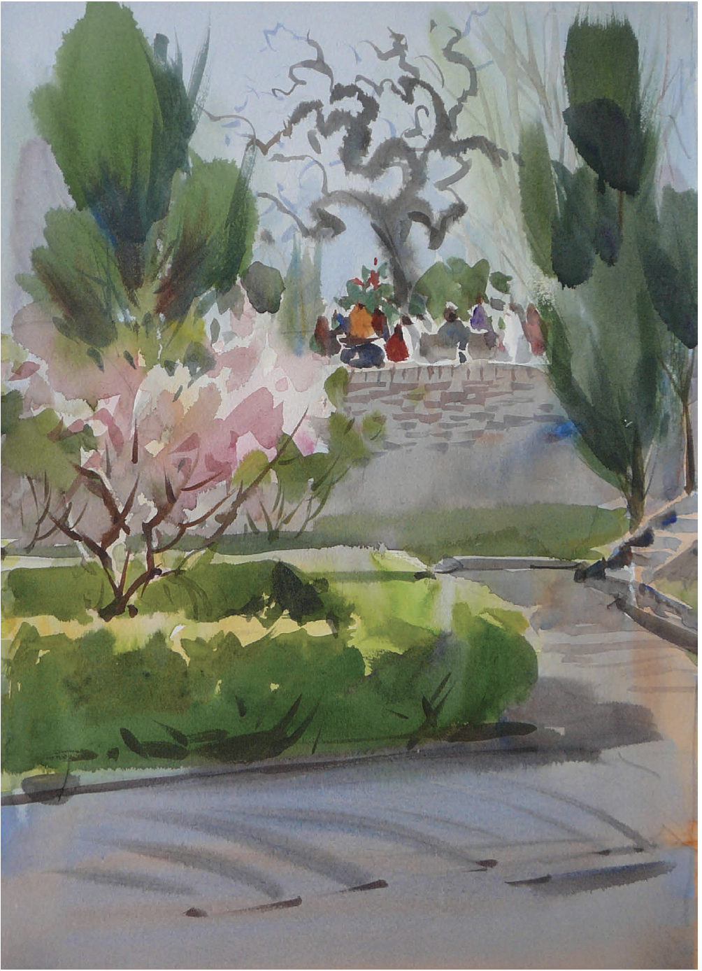 watercolor painting of pagoda