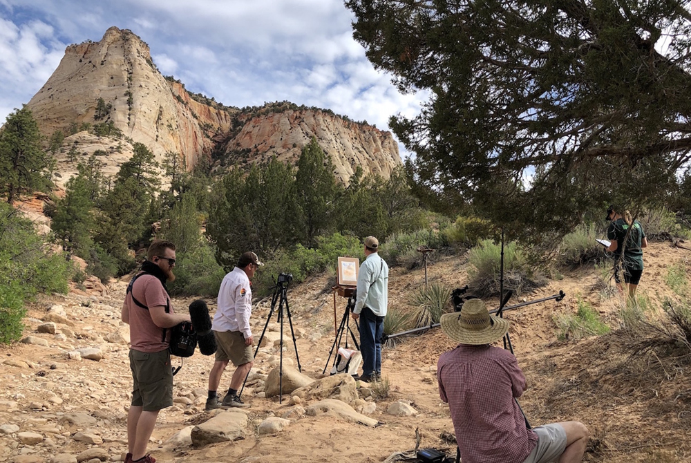 Filming an artist painting in Zion