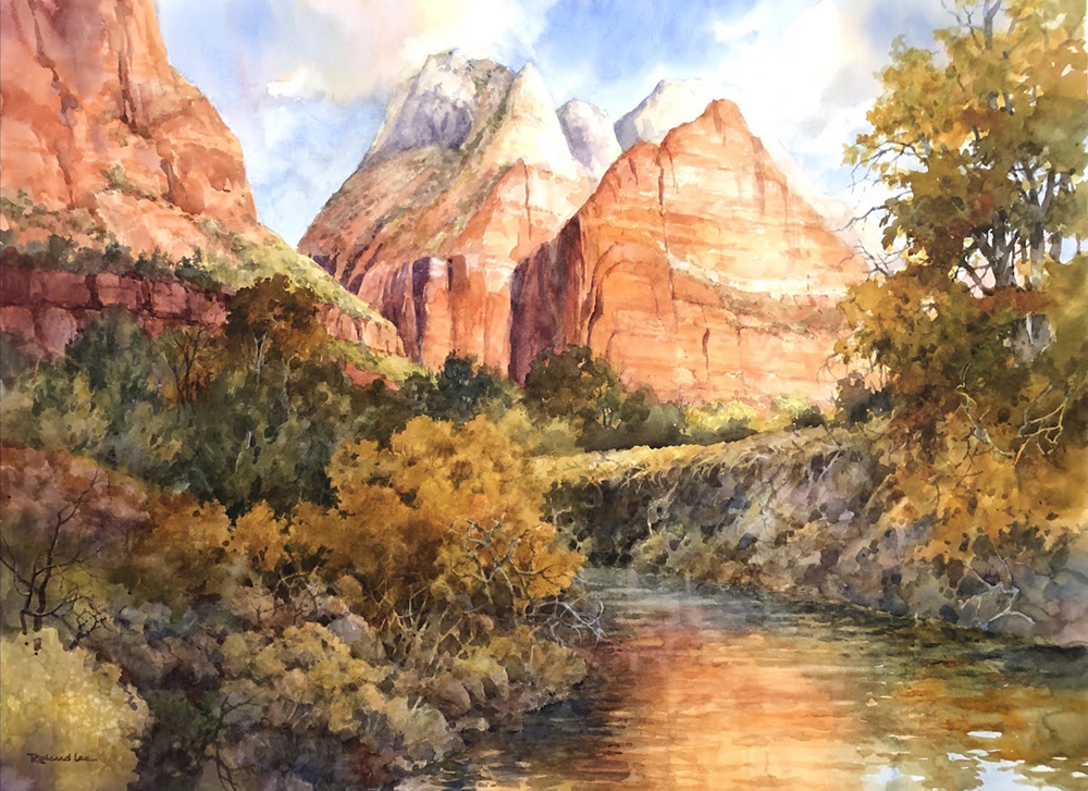 Watercolor painting of zion canyon