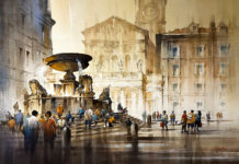 Thomas W. Schaller, "“Evening in Trastevere," watercolor, 22 x 30 in.; included in the 2024 Watercolor Live Faculty Art Auction