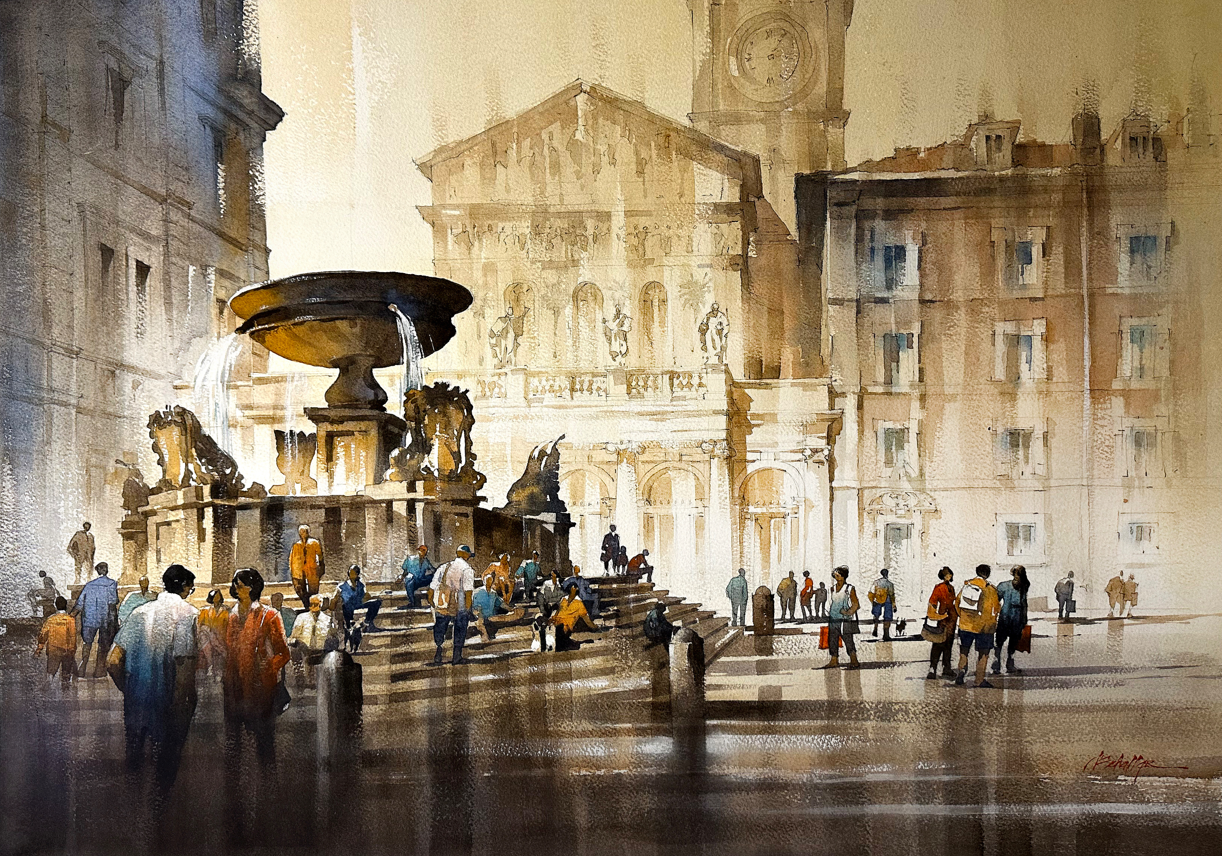Thomas W. Schaller, "“Evening in Trastevere," watercolor, 22 x 30 in.; included in the 2024 Watercolor Live Faculty Art Auction