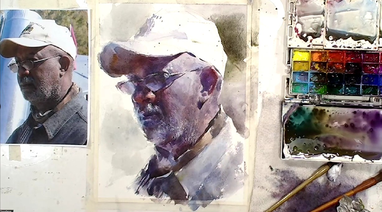 Dongfeng Li watercolor portrait lesson