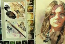 Kathleen Giles's setup was on a slight angle, which is how she normally works.