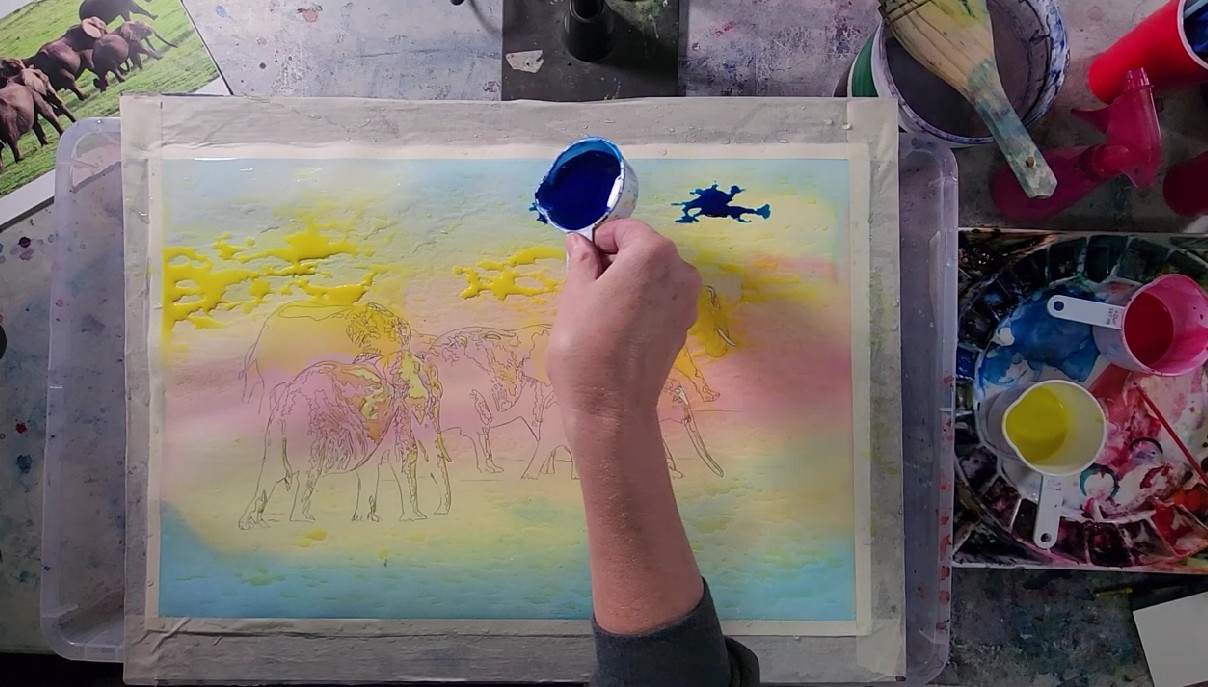 We got to watch Leslie's watercolor pouring techniques in action - mesmerizing!