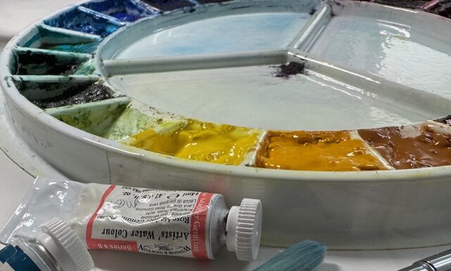 Finally! Encouragement to Mess Around Watercolor palette and brushes